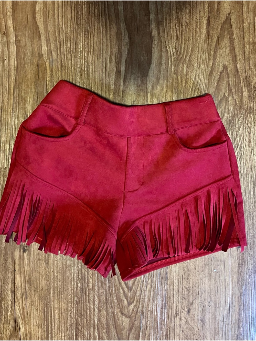 Crazy Train Red High-Waist Fringe Suede-Look Shorts